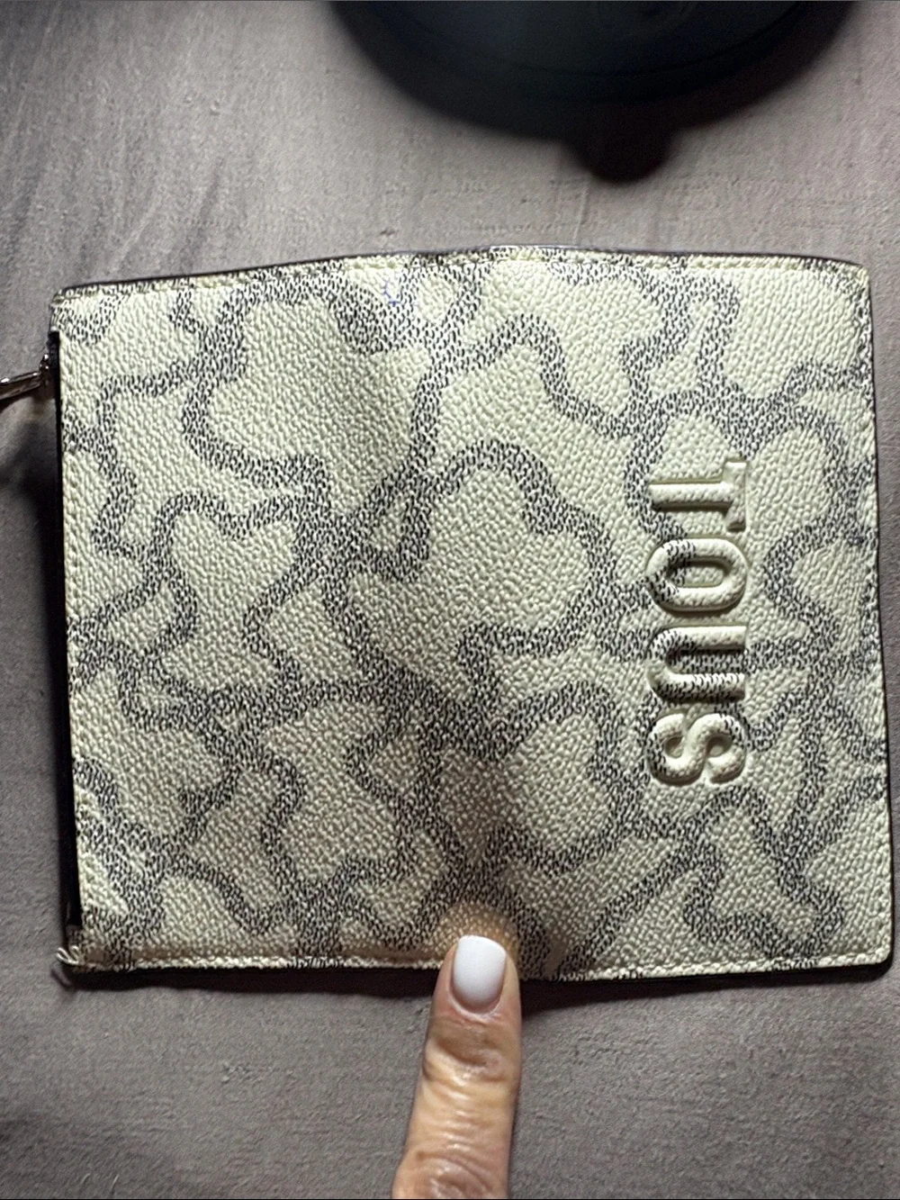 TOUS Cream Wallet with Gray Monogram Pattern